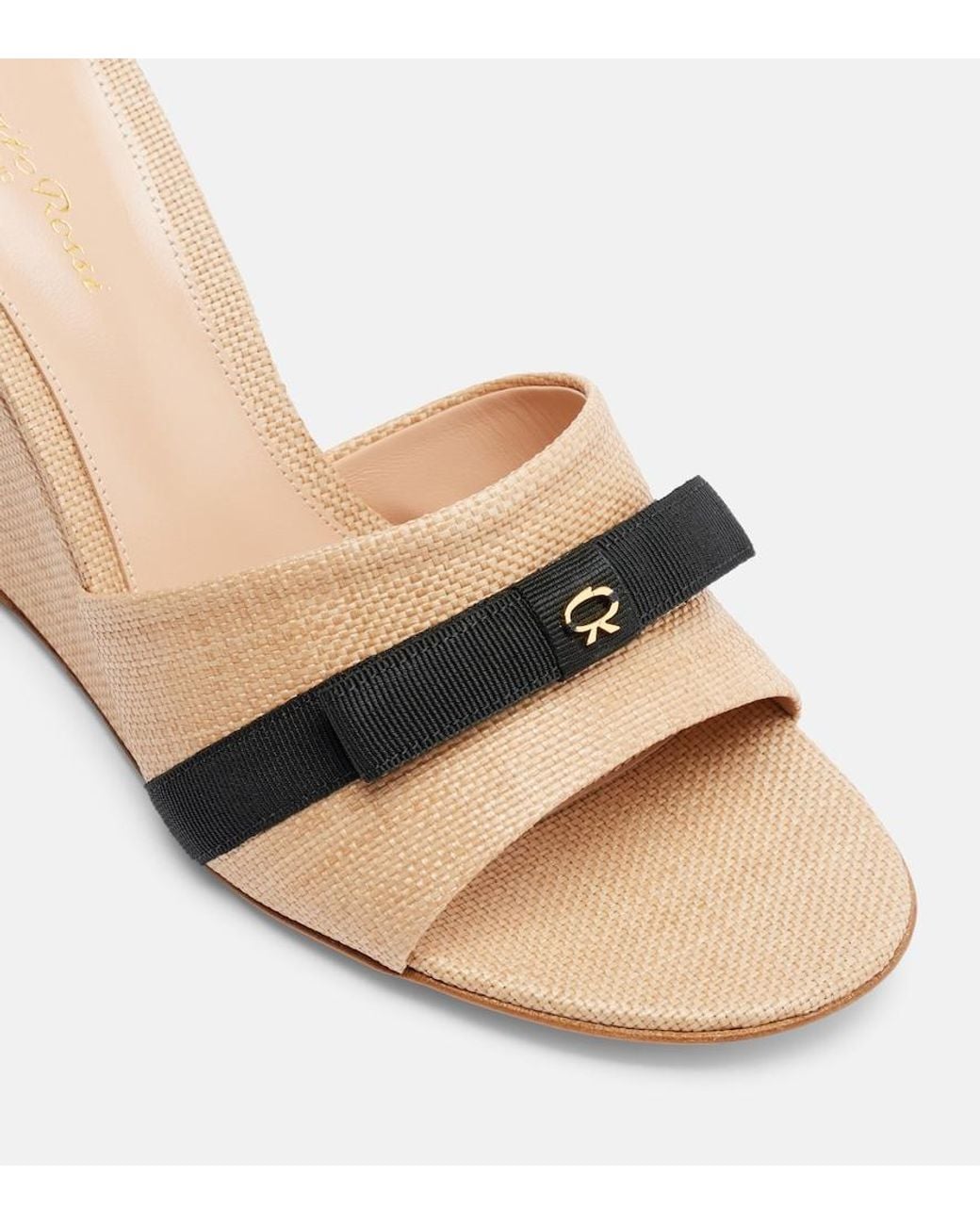 Gianvito Rossi Natural Minou Raffia Wedge Mules