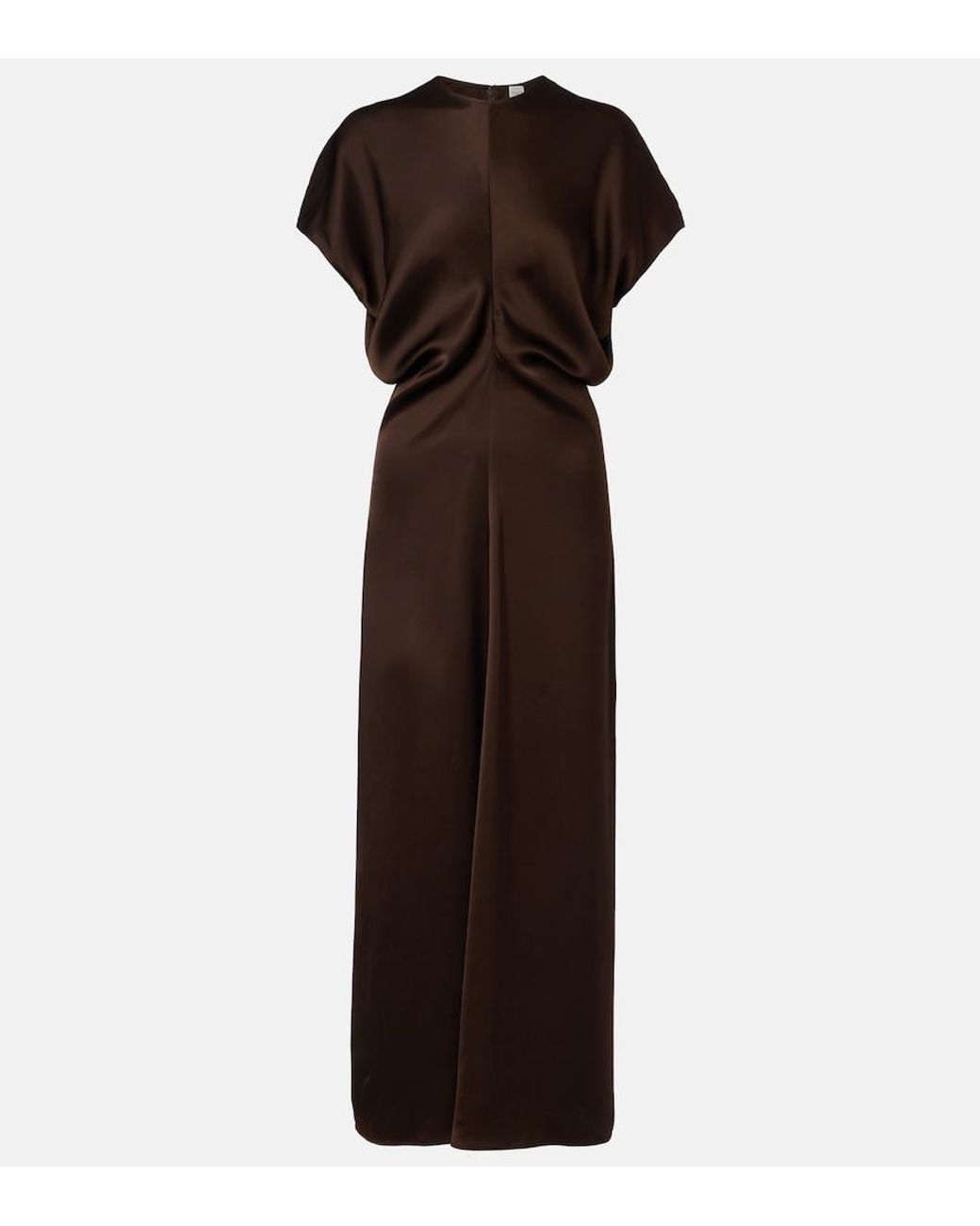 Totême Brown Draped Satin Maxi Dress