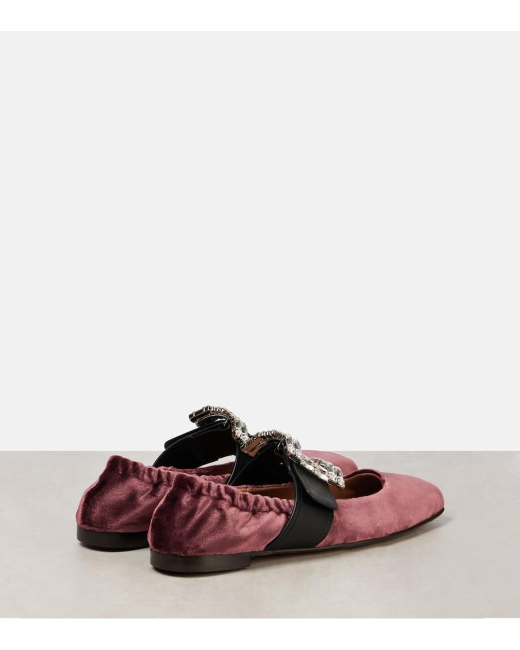Dolce & Gabbana Brown Embellished Leather-Trimmed Velvet Flats