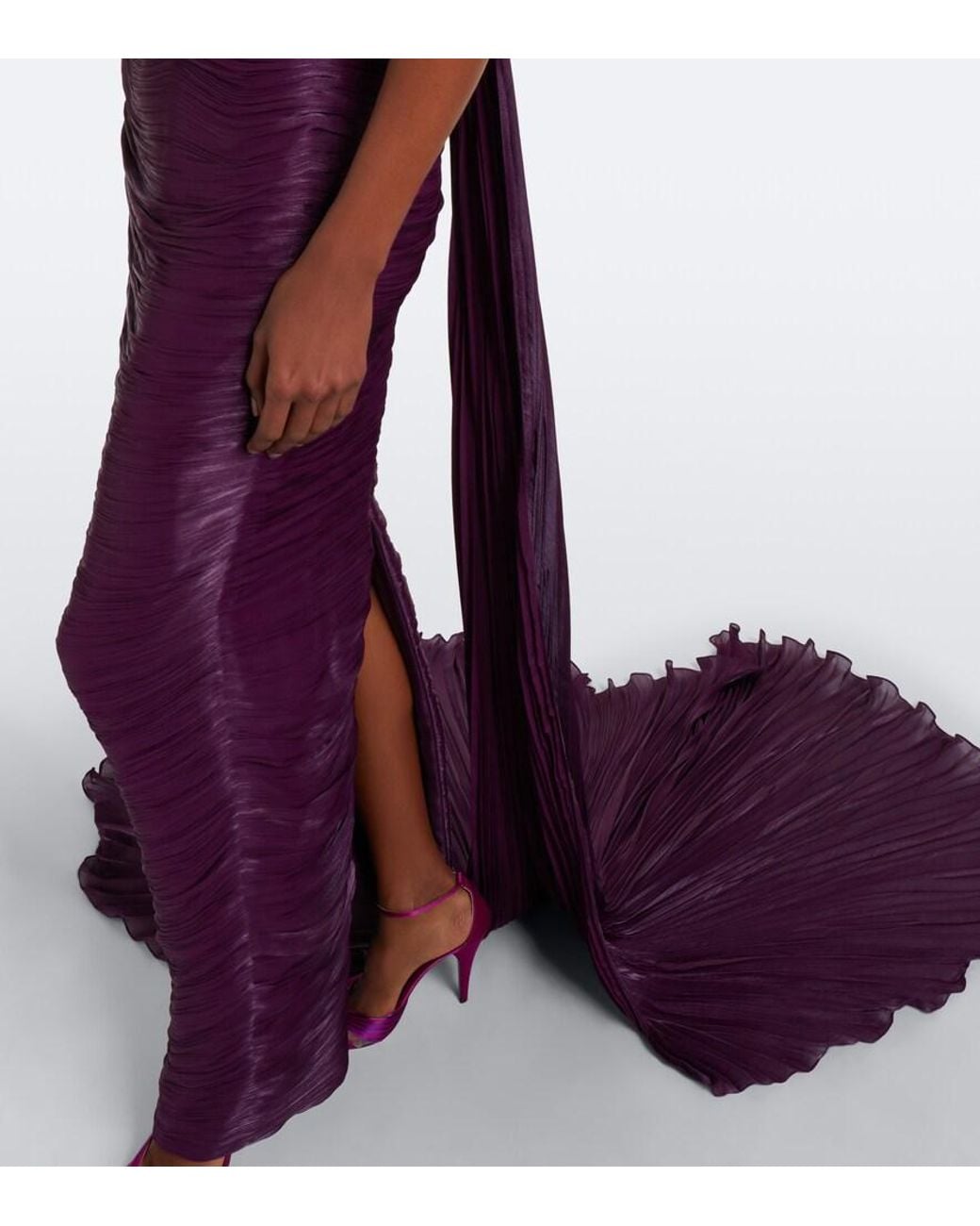 Marmar Halim Purple Pleated Off-Shoulder Bustier Gown