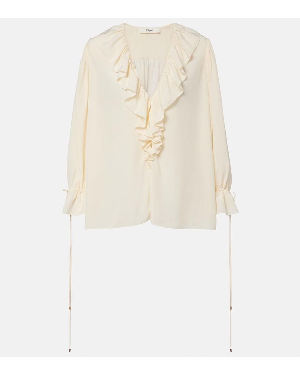 Chloé White Ruffled Silk Blouse