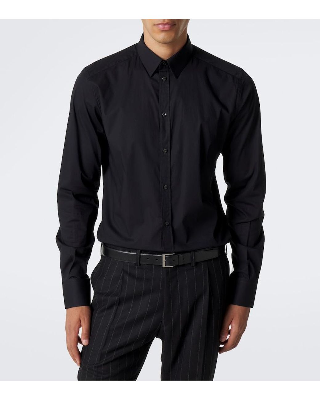 Dolce & Gabbana Blue Cotton-Blend Poplin Shirt for men