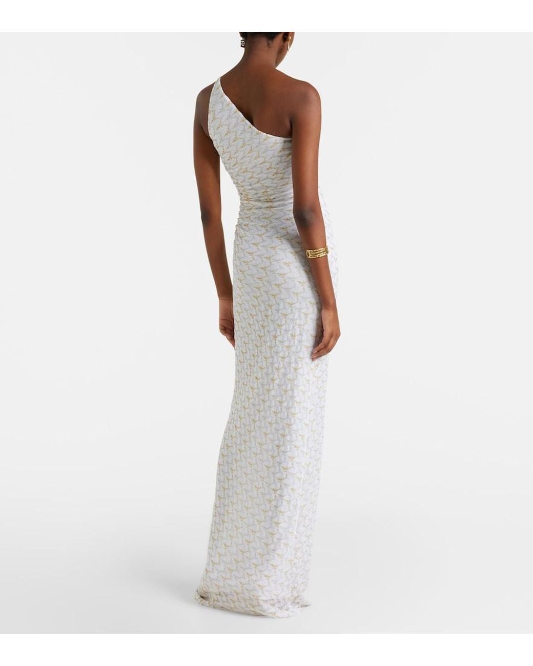 Missoni White Lame One-Shoulder Maxi Dress