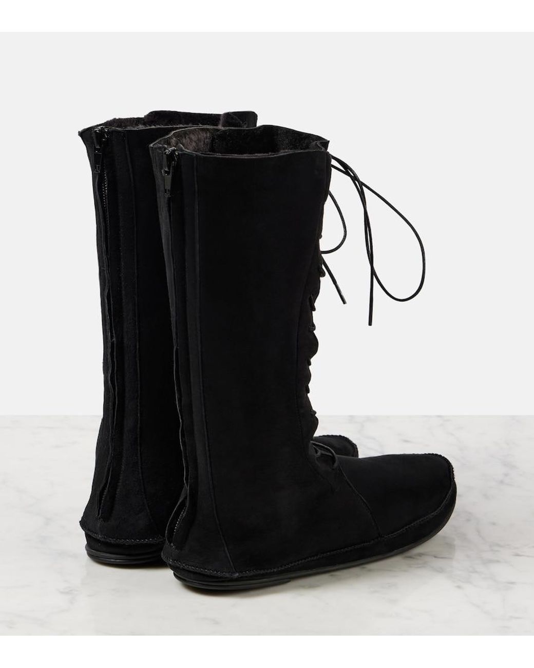 The Row Black Tyler Suede Lace-Up Boots