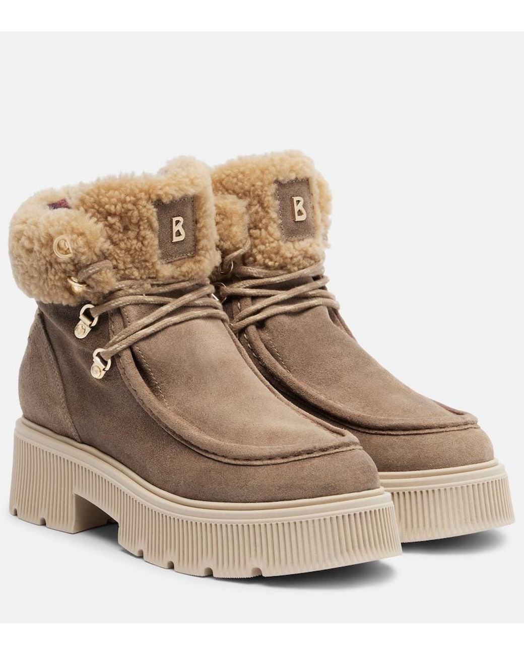 Bogner Natural Turin Suede And Shearling Lace-Up Boots
