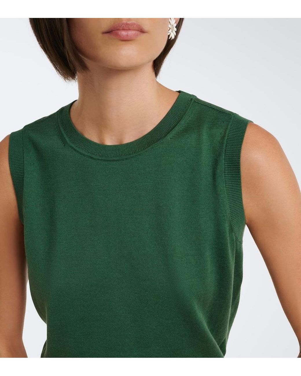 Carolina Herrera Green Silk And Cotton Tank Top