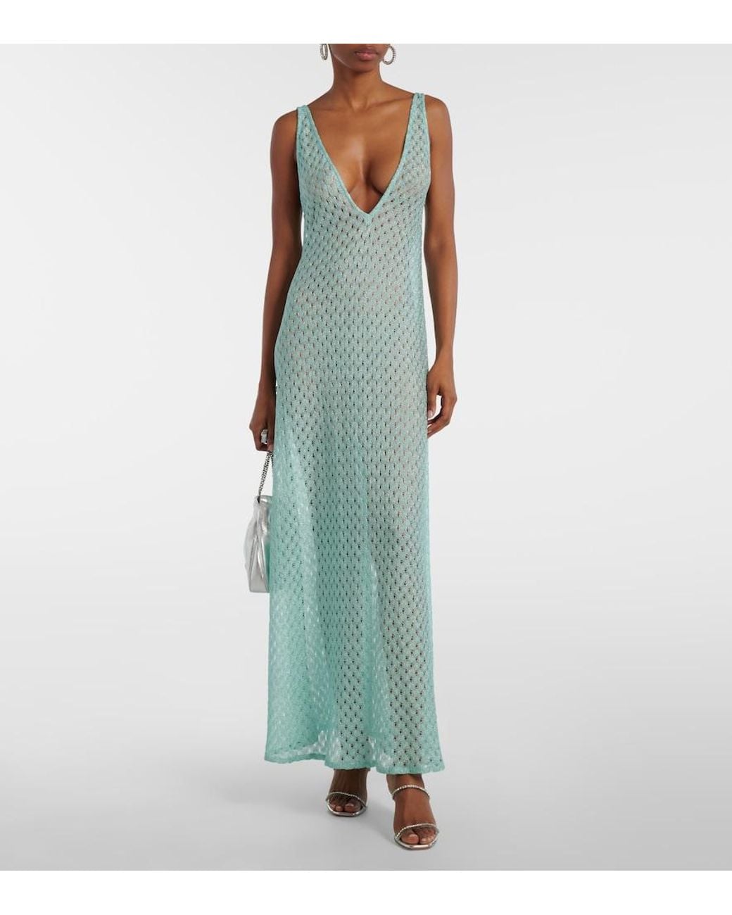 Missoni Blue Open-Knit Lame Maxi Dress