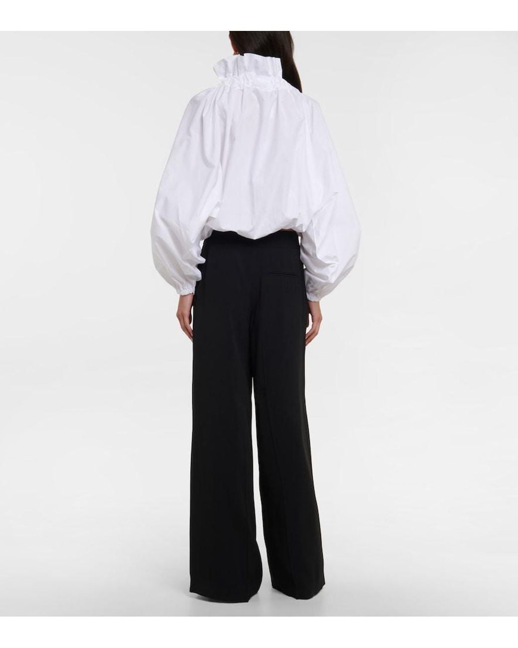 Patou White Ruffled Tie-Neck Cotton Blouse