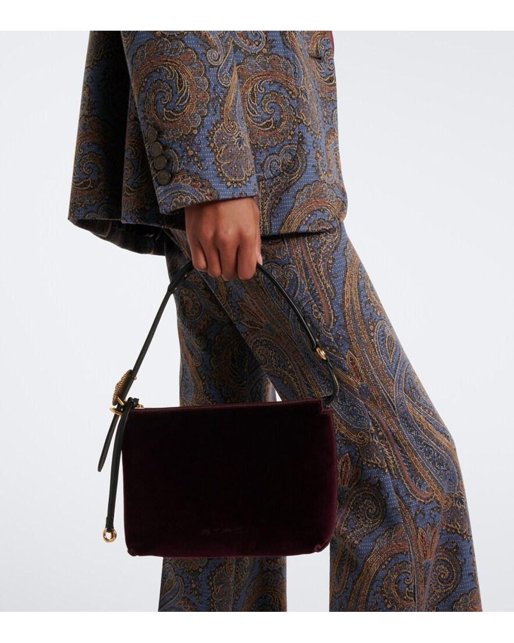 Etro Purple Small Velvet Shoulder Bag