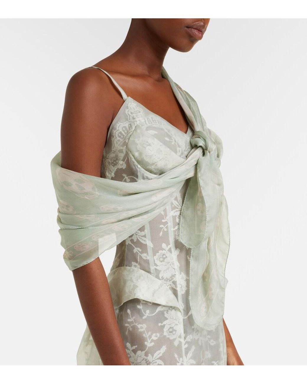 McQueen White Skull Silk Scarf