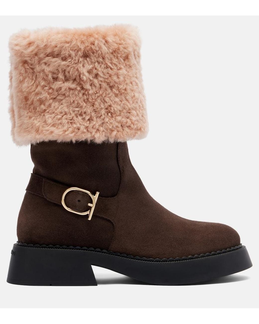 Ferragamo Brown Zaki Shearling-Lined Suede Knee-High Boots