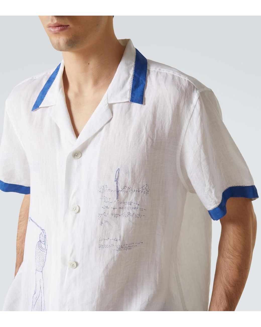 Bode Blue Club Champion Embroidered Linen Shirt for men