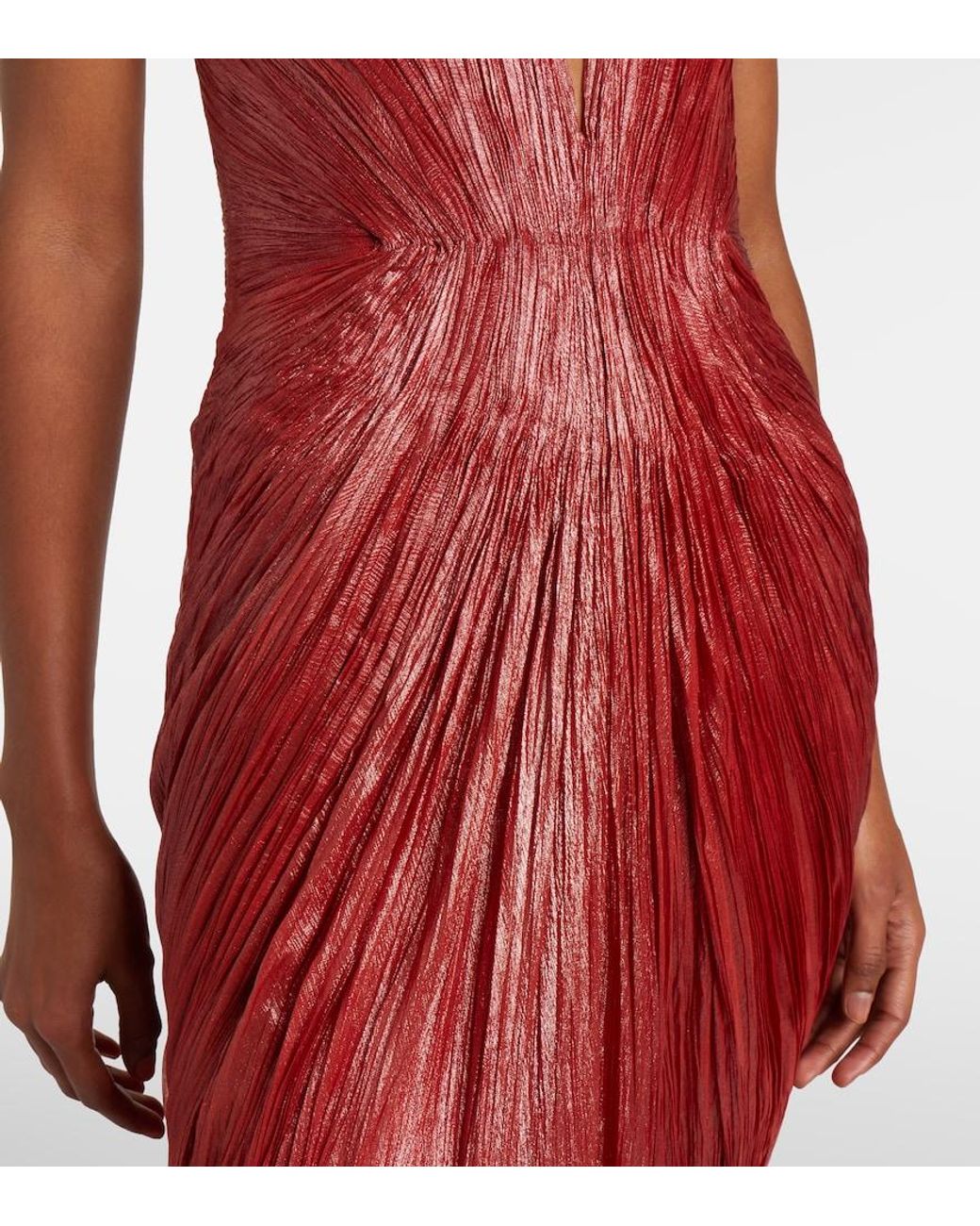 Maria Lucia Hohan Red Cecilia Draped Silk Muslin Bustier Gown