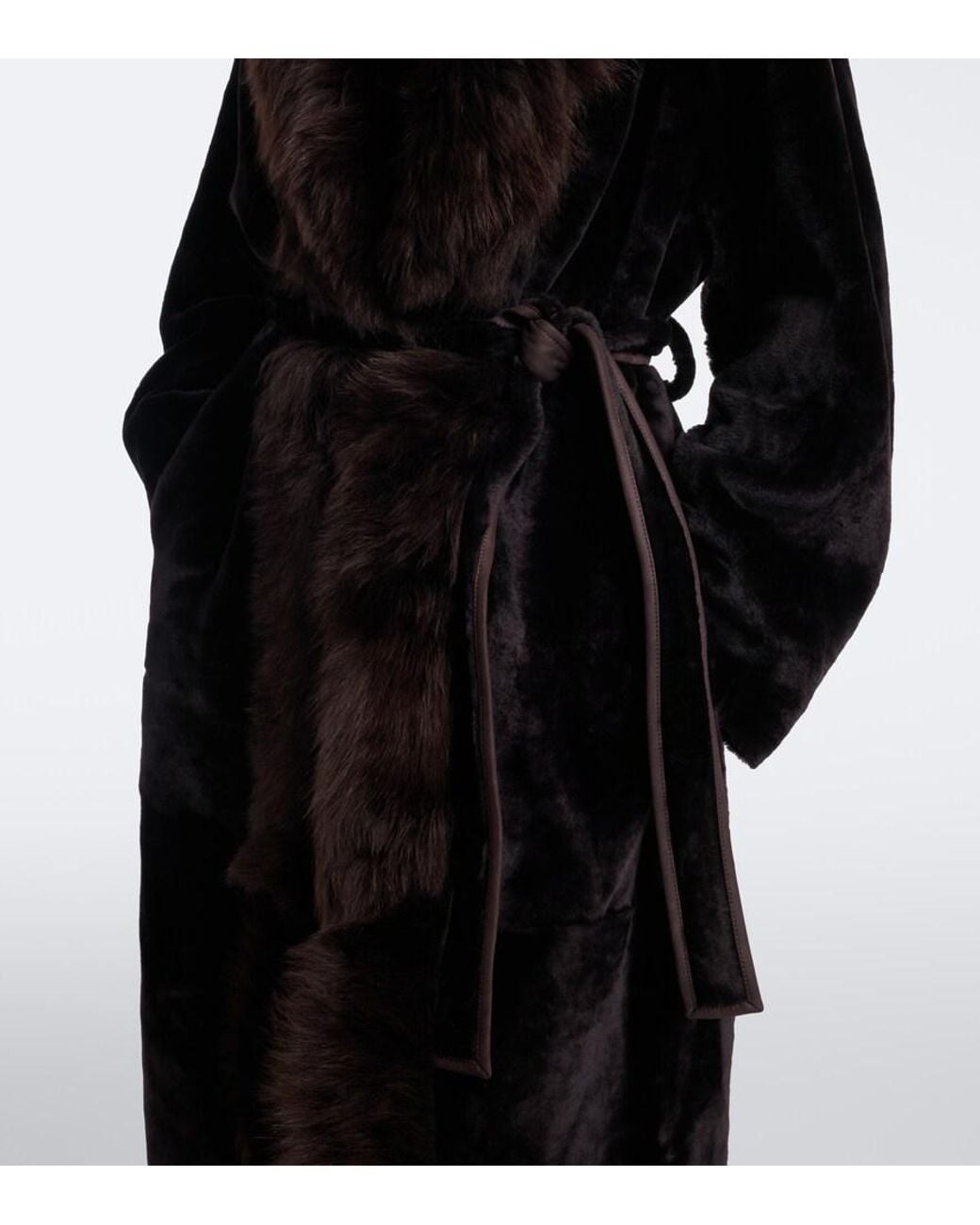 Nour Hammour Black Isadora Shearling Wrap Coat