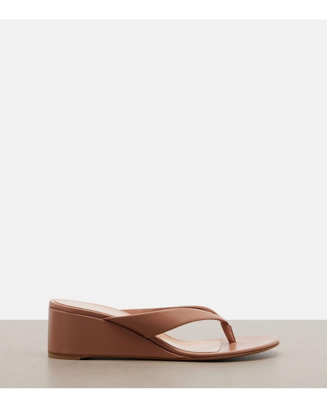 Gianvito Rossi Pink Leather Wedge Thong Sandals