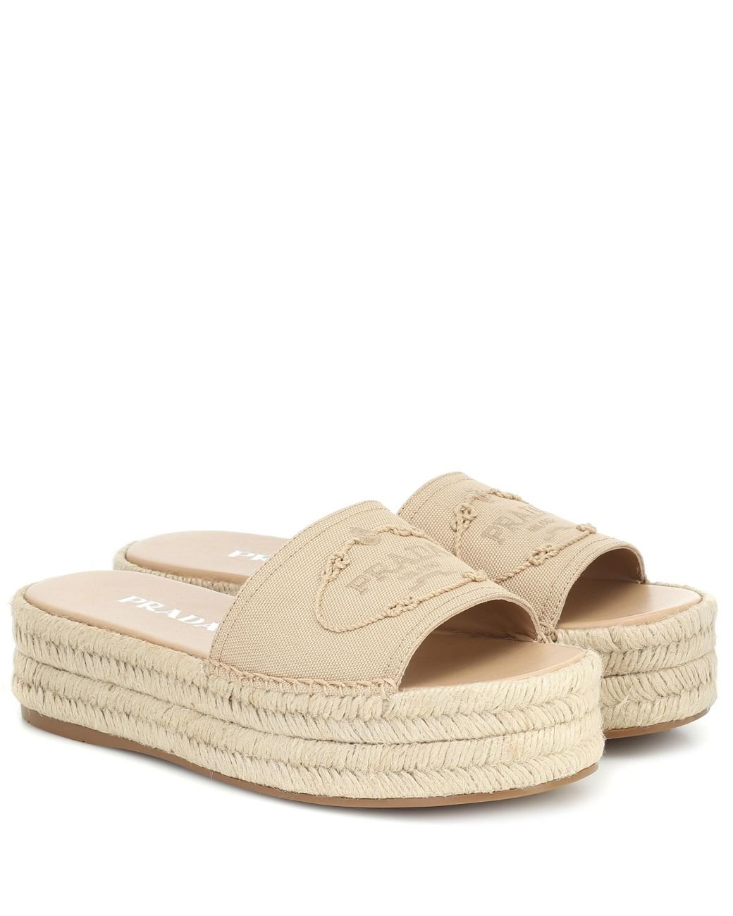 Prada Canvas Espadrille Slides in Natural | Lyst