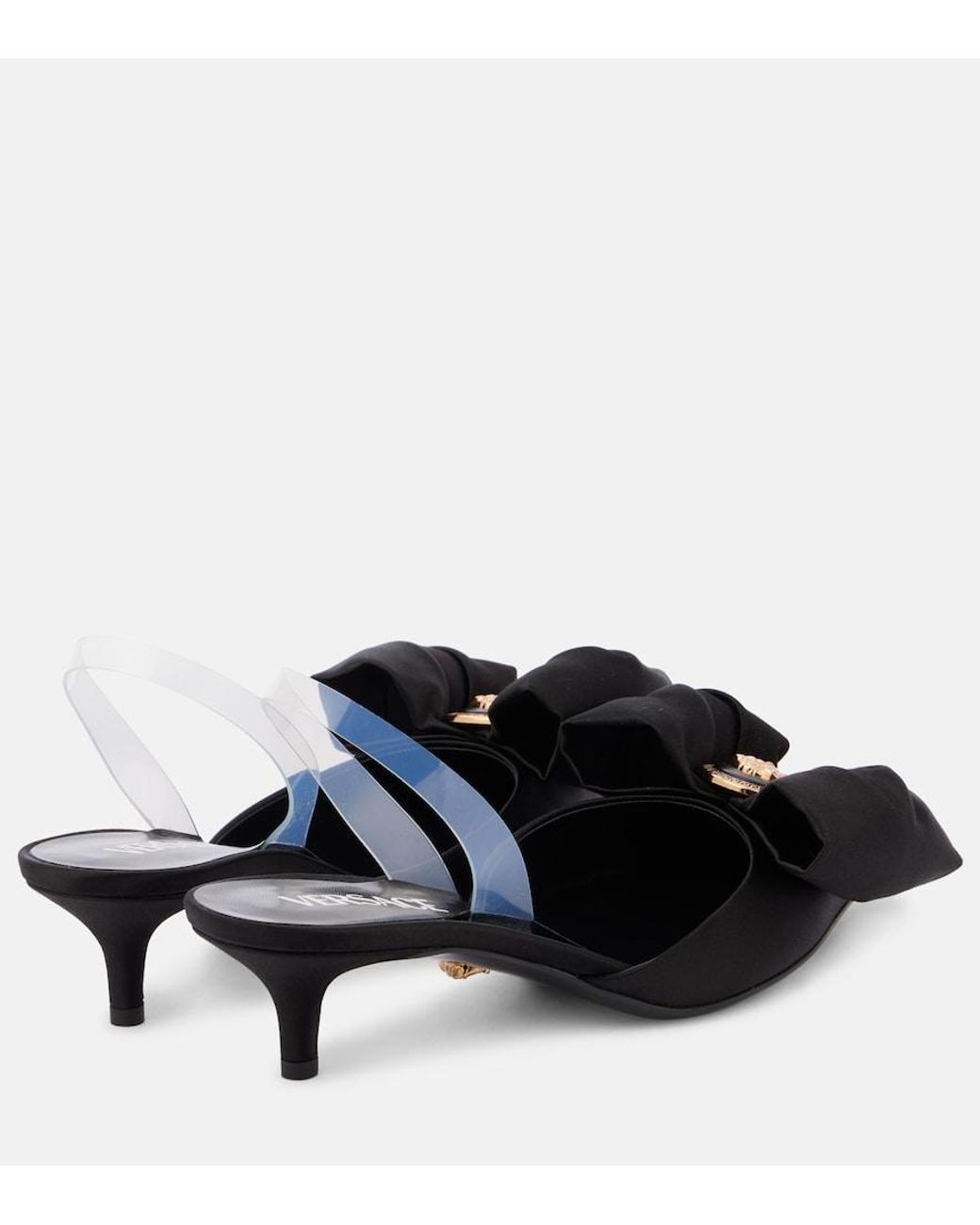 Versace Black Satin Slingback Pumps