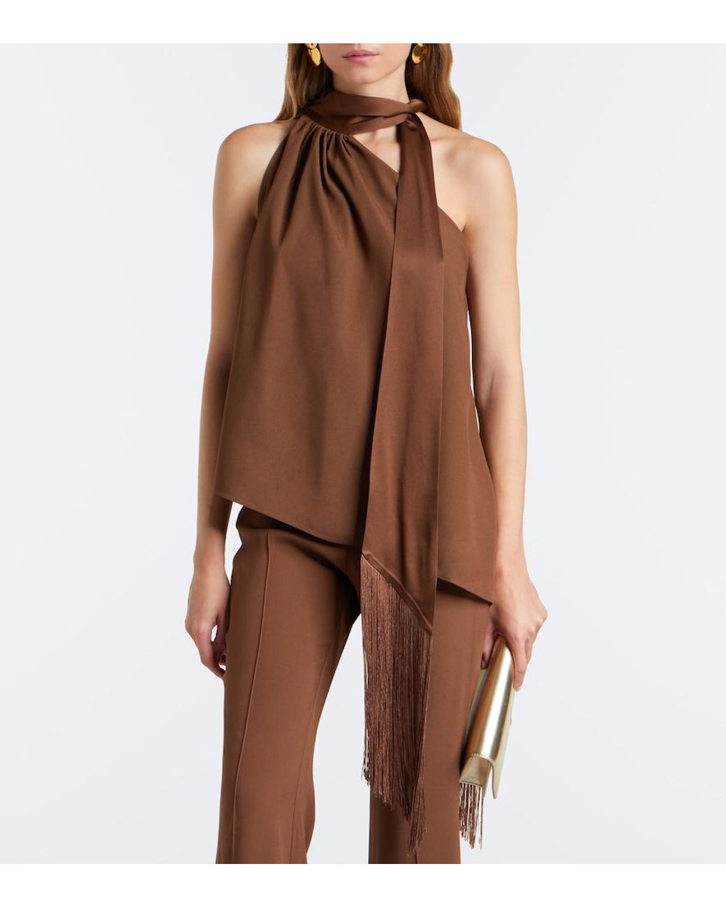 Taller Marmo Brown Astor Scarf-Detail Crepe Cady Top