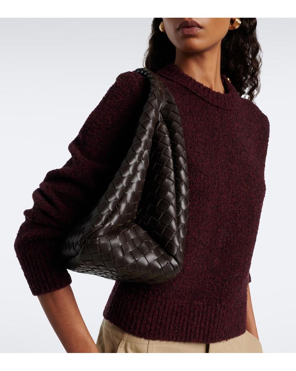 Bottega Veneta Black Campana Intrecciato Leather Shoulder Bag