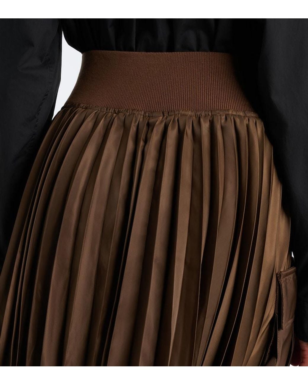Sacai Brown Pleated Twill Midi Skirt