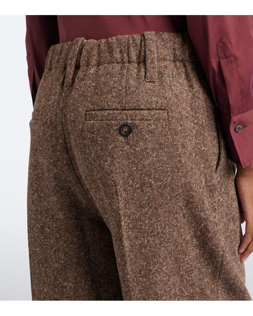 Brunello Cucinelli Brown Wool-Blend Cropped Wide-Leg Pants