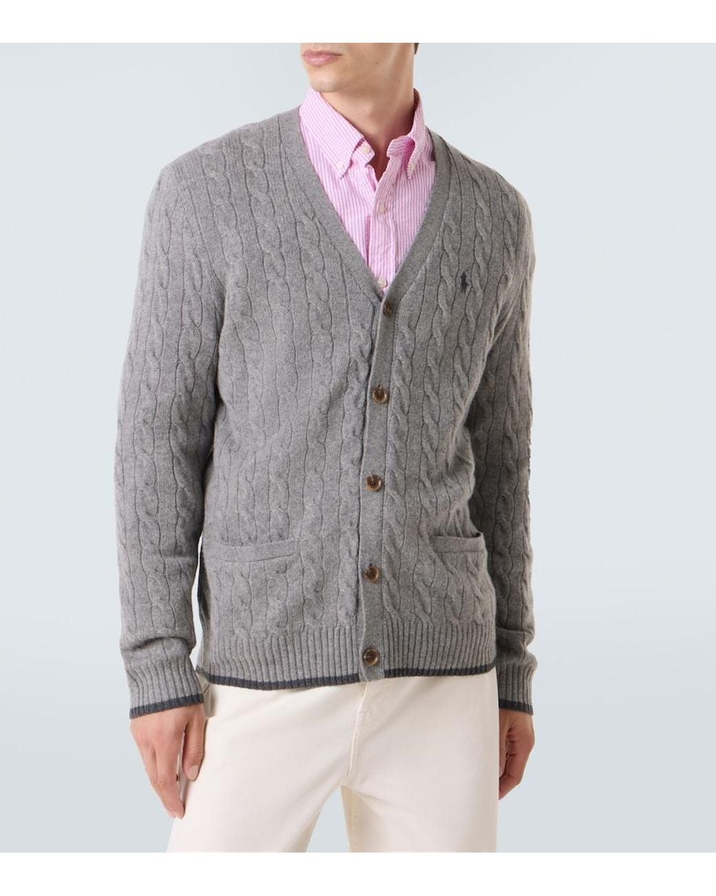 Polo Ralph Lauren Gray Cable-Knit Cashmere Cardigan for men
