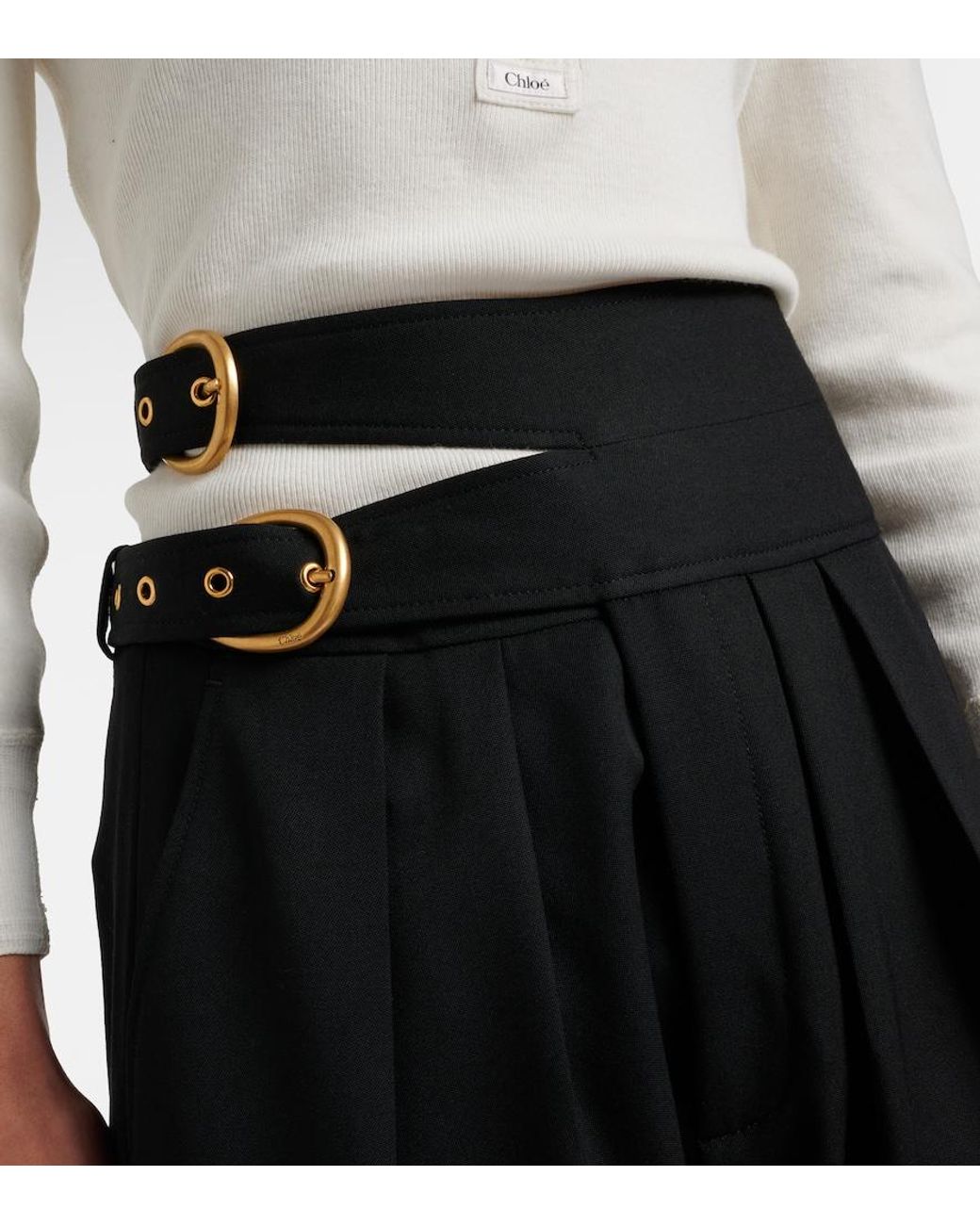 Chloé Black Virgin Wool Wide-Leg Pants