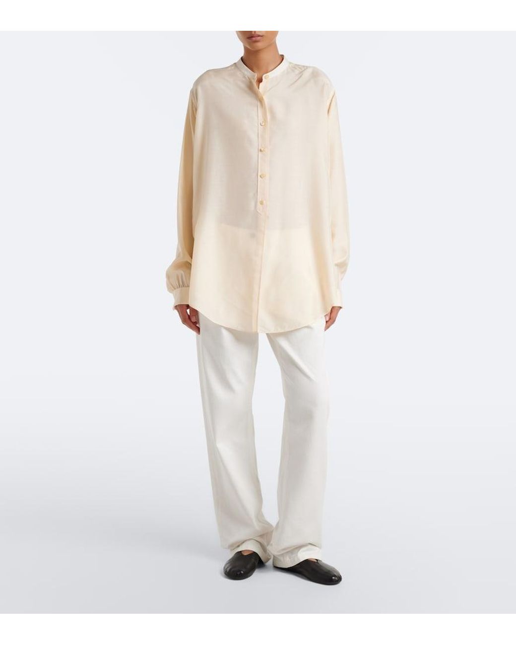 The Row White Lula Silk Satin Shirt