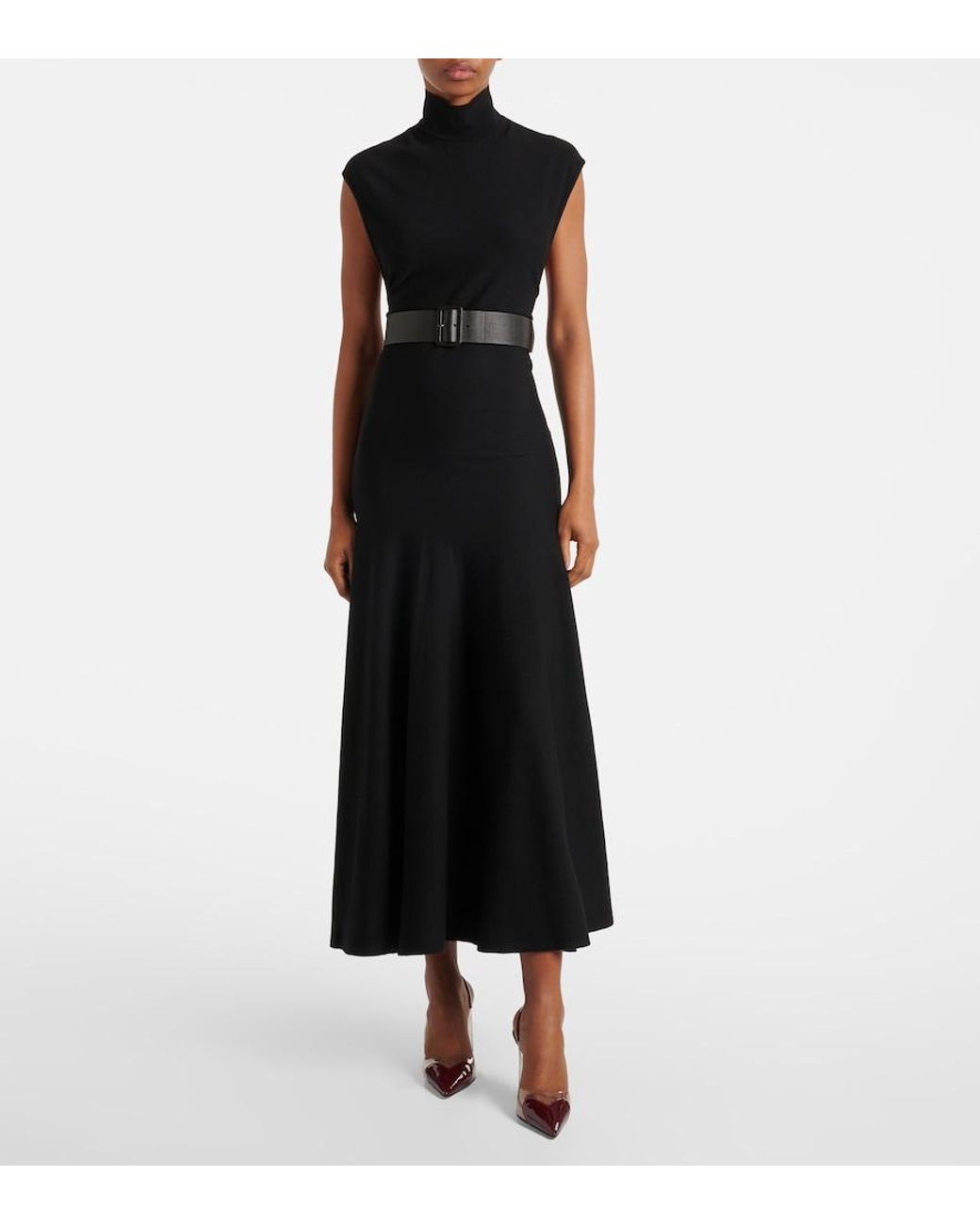 Alaïa Black Belted Wool Maxi Dress