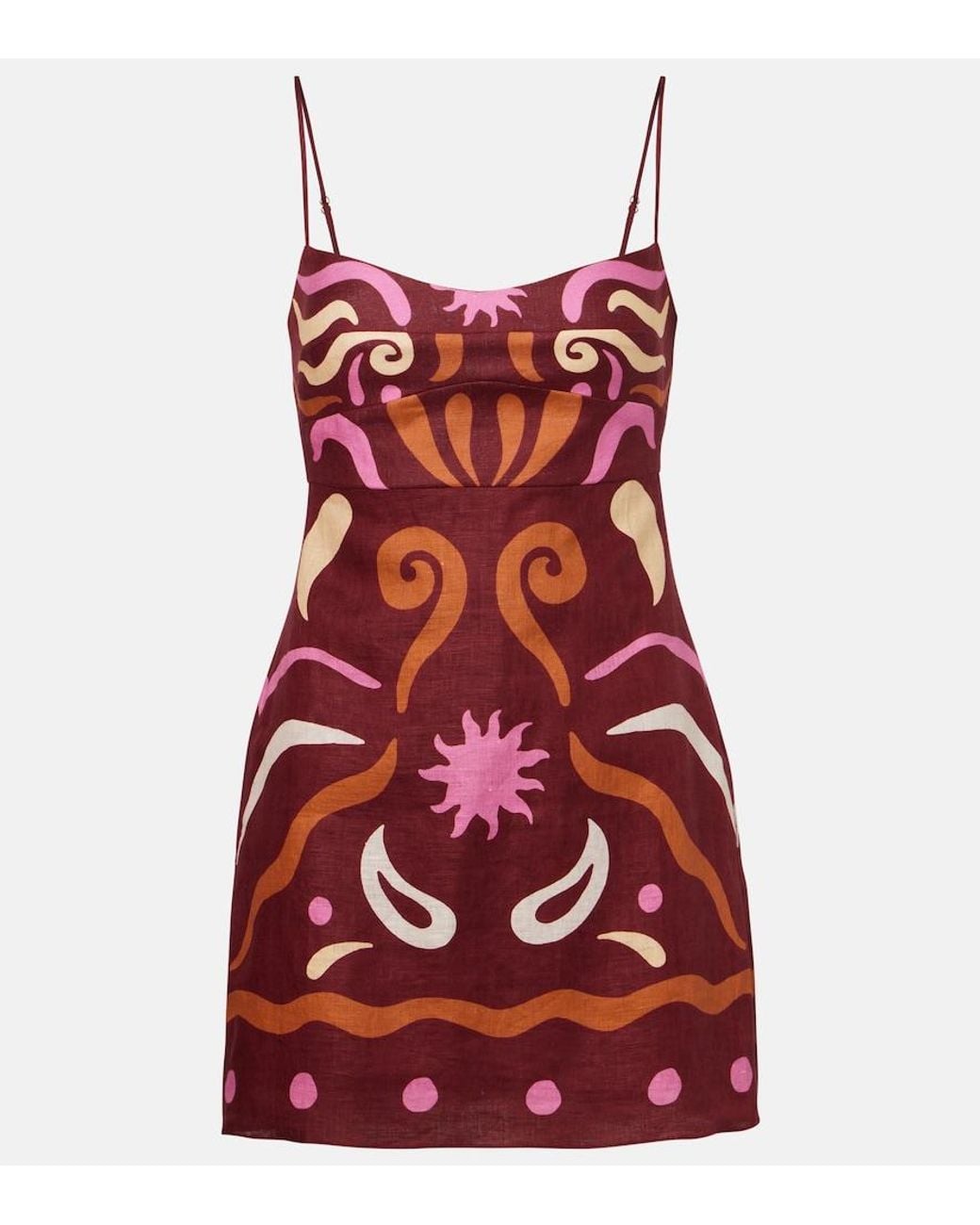 Cala De La Cruz Red Lucca Printed Linen Minidress