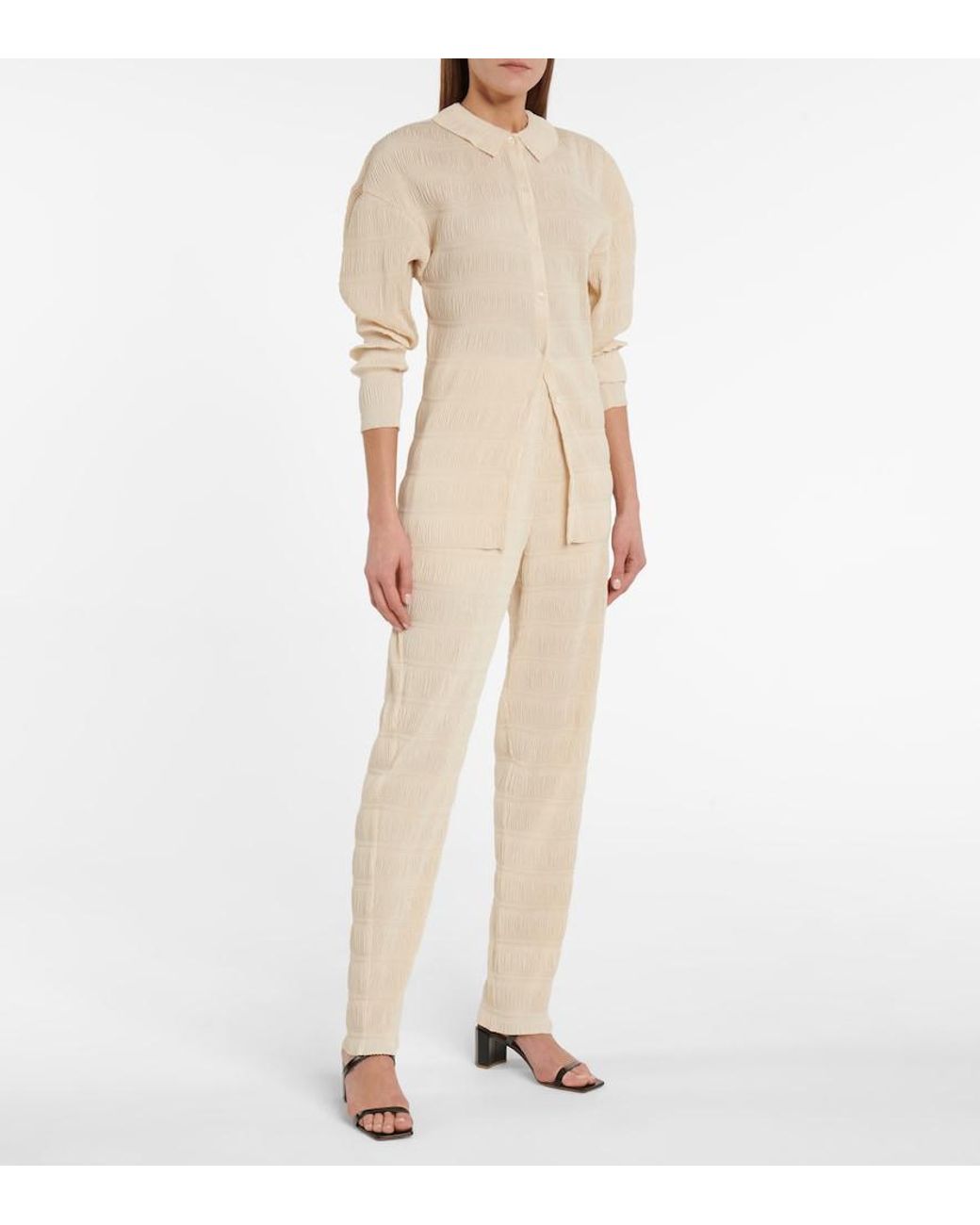 Totême  Natural Smocked High-Rise Slim Pants