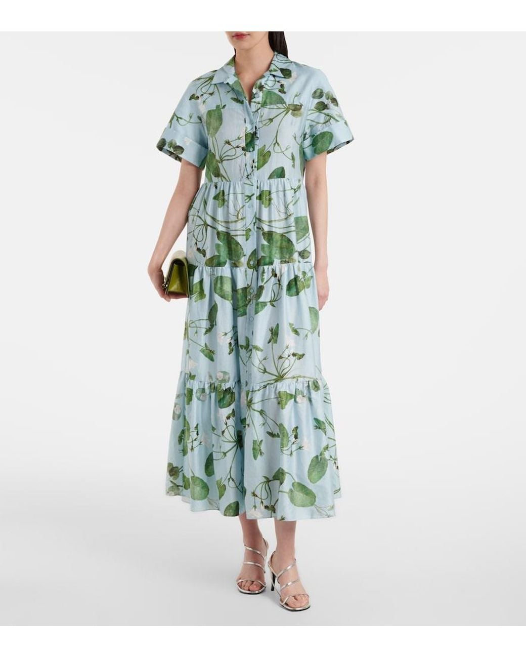 Erdem Green Tiered Floral Cotton Midi Dress