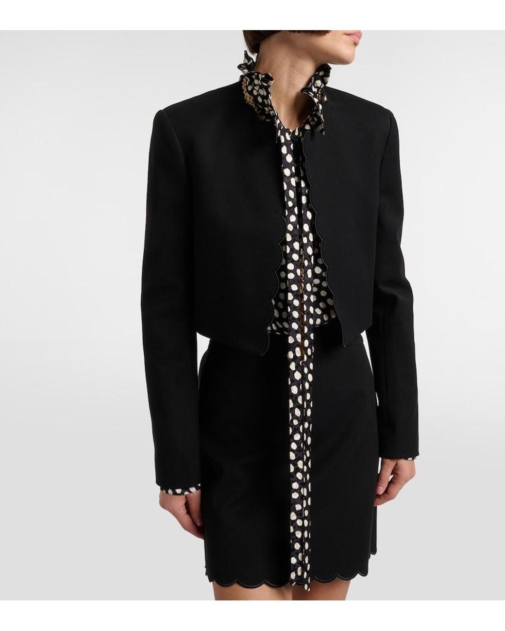 Chloé Black Scalloped Cropped Cotton Velvet Jacket