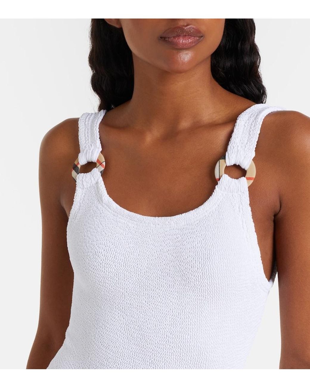 Burberry White X Hunza G Domino Check Swimsuit