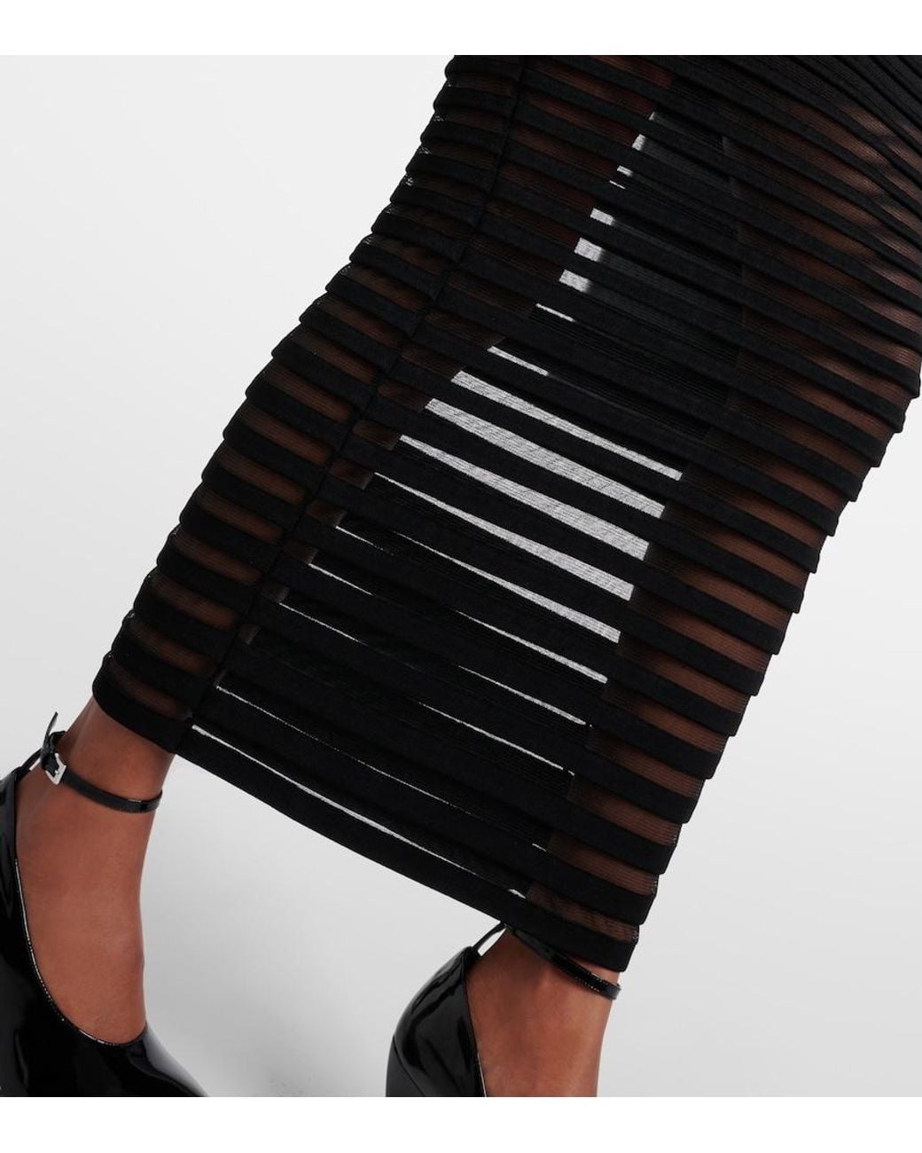 Alaïa Black Striped Crepe-Paneled Gown
