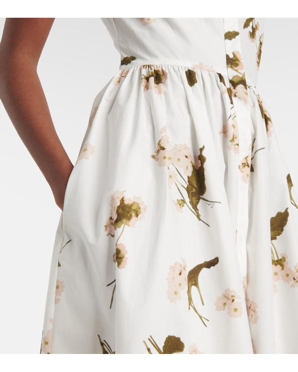 Erdem Natural Floral Cotton Poplin Midi Dress