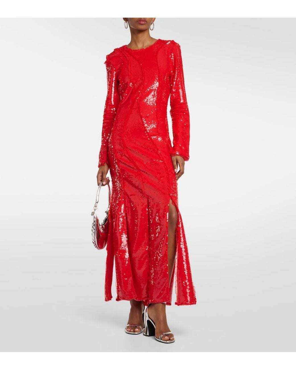 Ganni Red Lace-embellished Sequinned Gown