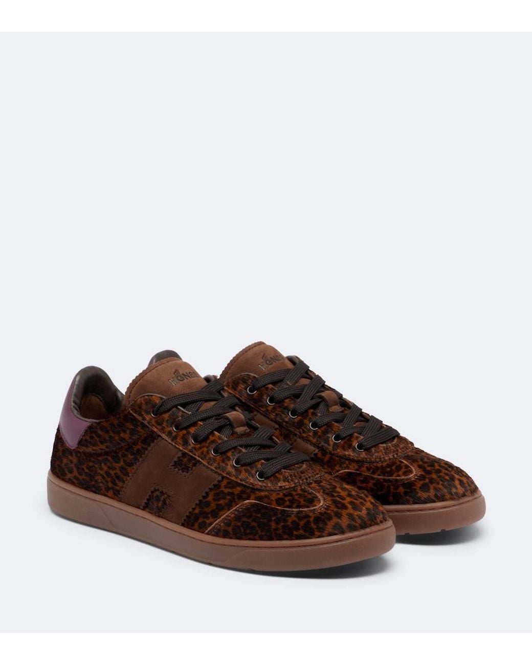 Hogan Brown H647 Leopard-Print Calf Hair Sneakers