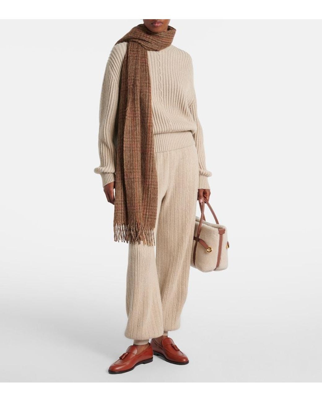 Loro Piana Natural Plane Tree Ribbed-Knit Cashmere Sweatpants