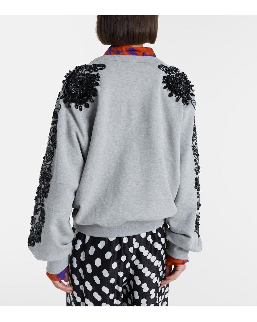 Dries Van Noten Blue Embellished Cotton Jersey Sweatshirt