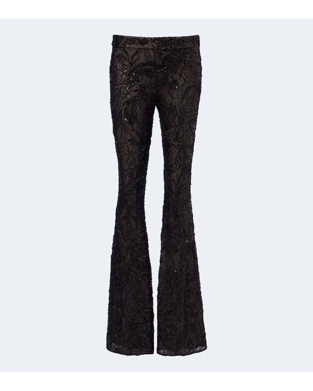 The New Arrivals Ilkyaz Ozel Black Meihua Sequined Flared Pants