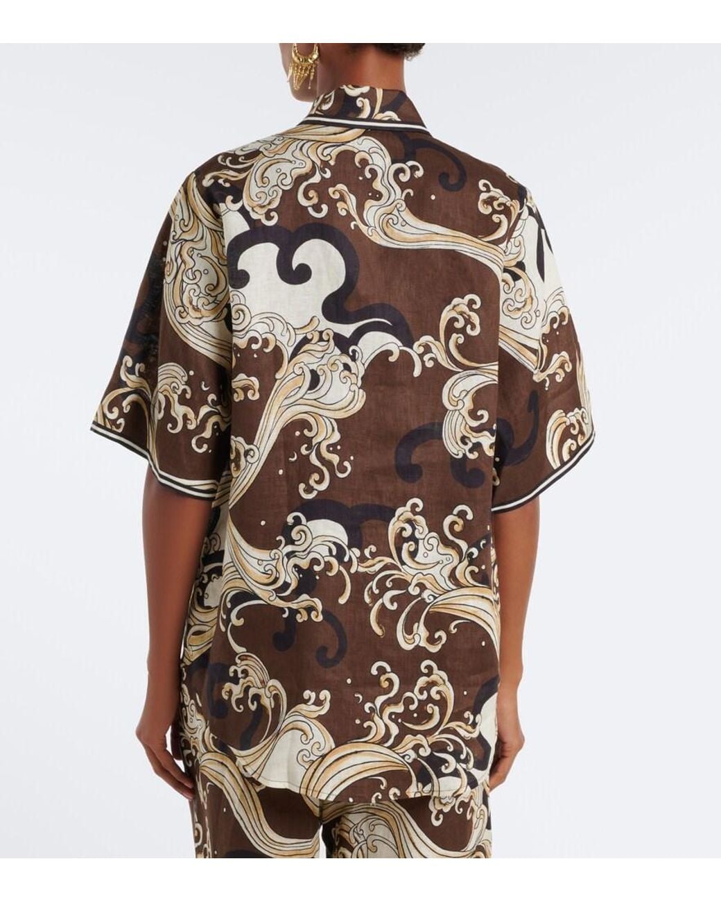 ALÉMAIS Brown Otis Printed Oversized Linen Shirt