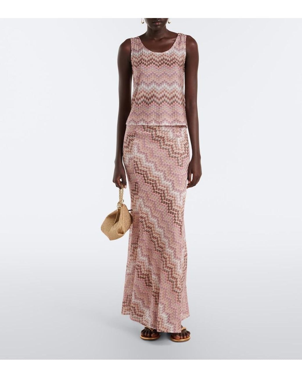 Missoni Pink Zigzag Knitted Maxi Skirt