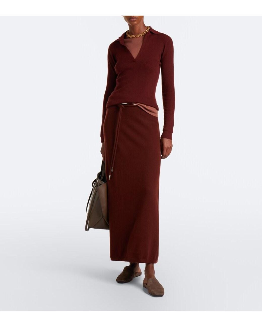 Max Mara Brown Belted Cashmere Maxi Skirt