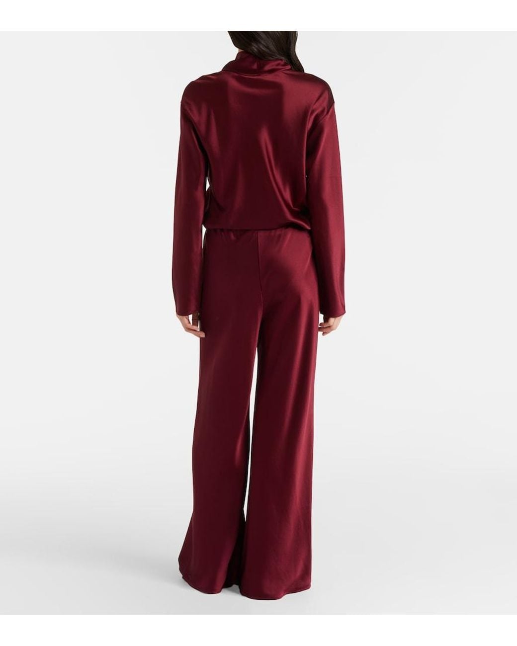 Leset Red Barb High-Rise Satin Wide-Leg Pants