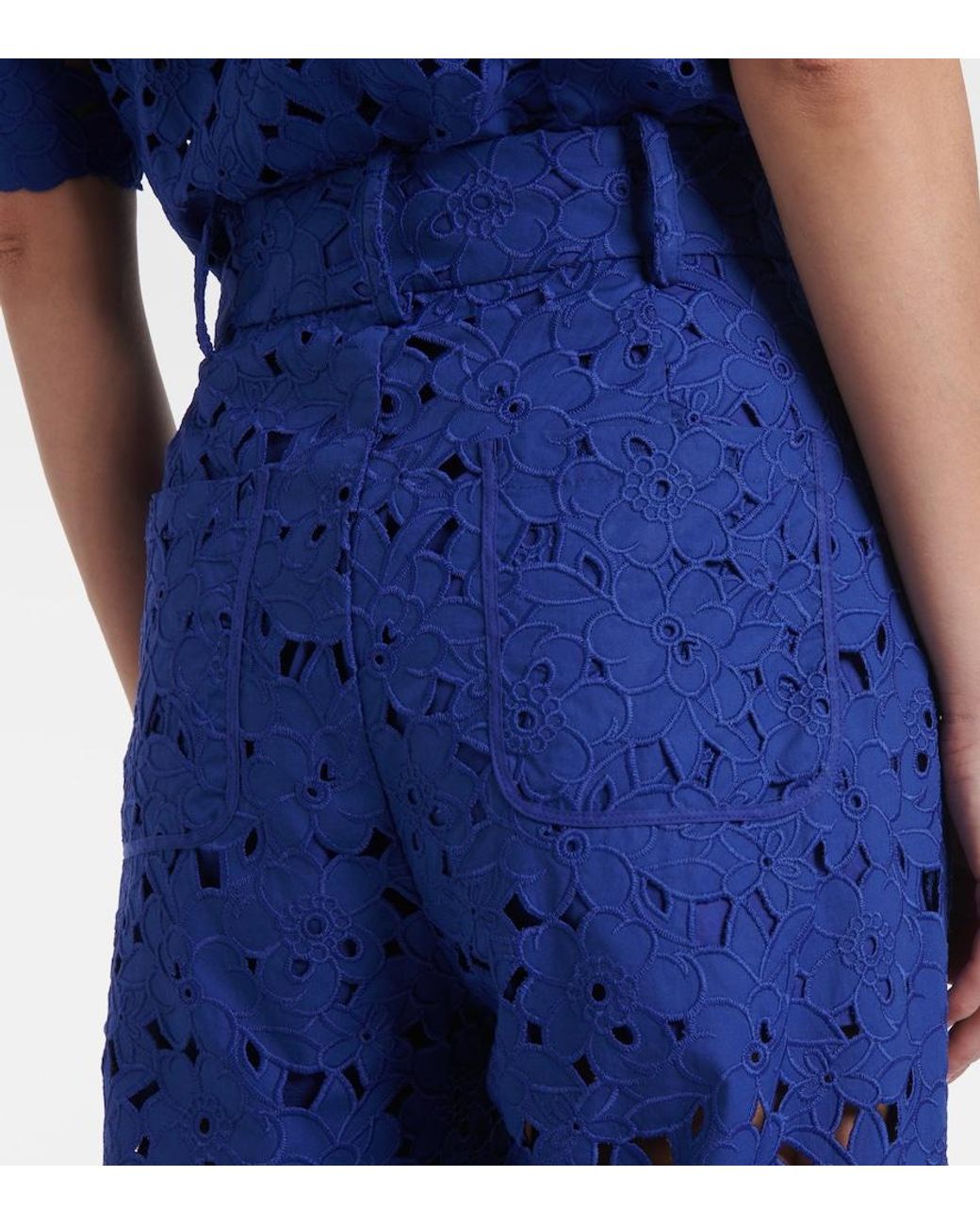 Rebecca Vallance Blue Zaffre Broderie Anglaise Cotton Flared Pants