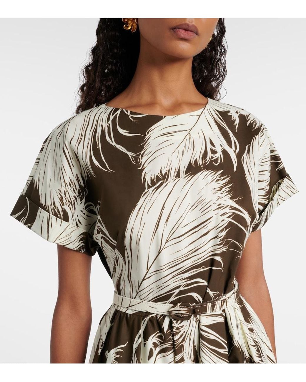 Oscar de la Renta Natural Printed Cotton-Blend Poplin Midi Dress
