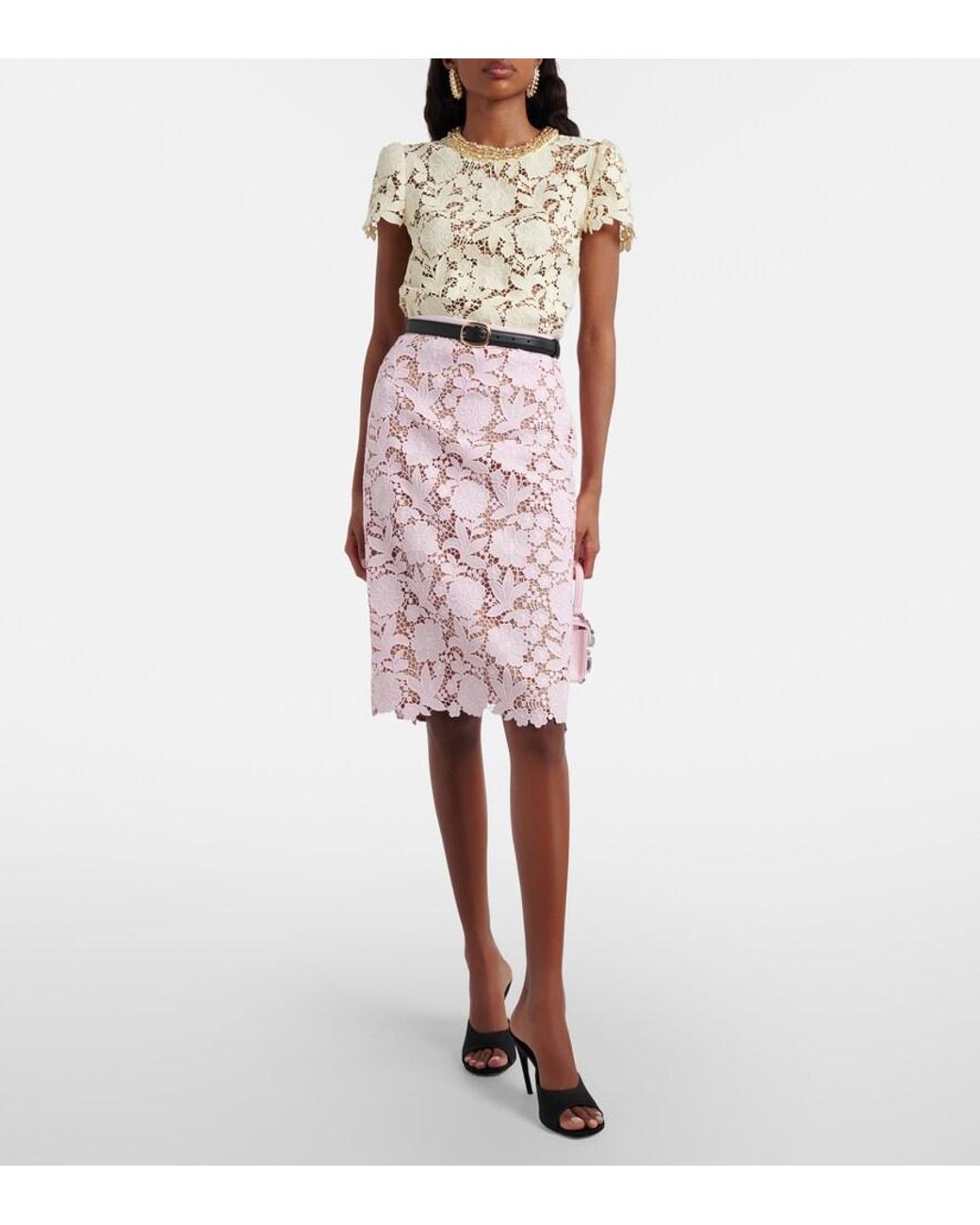 Self-Portrait Pink Lace Pencil Skirt
