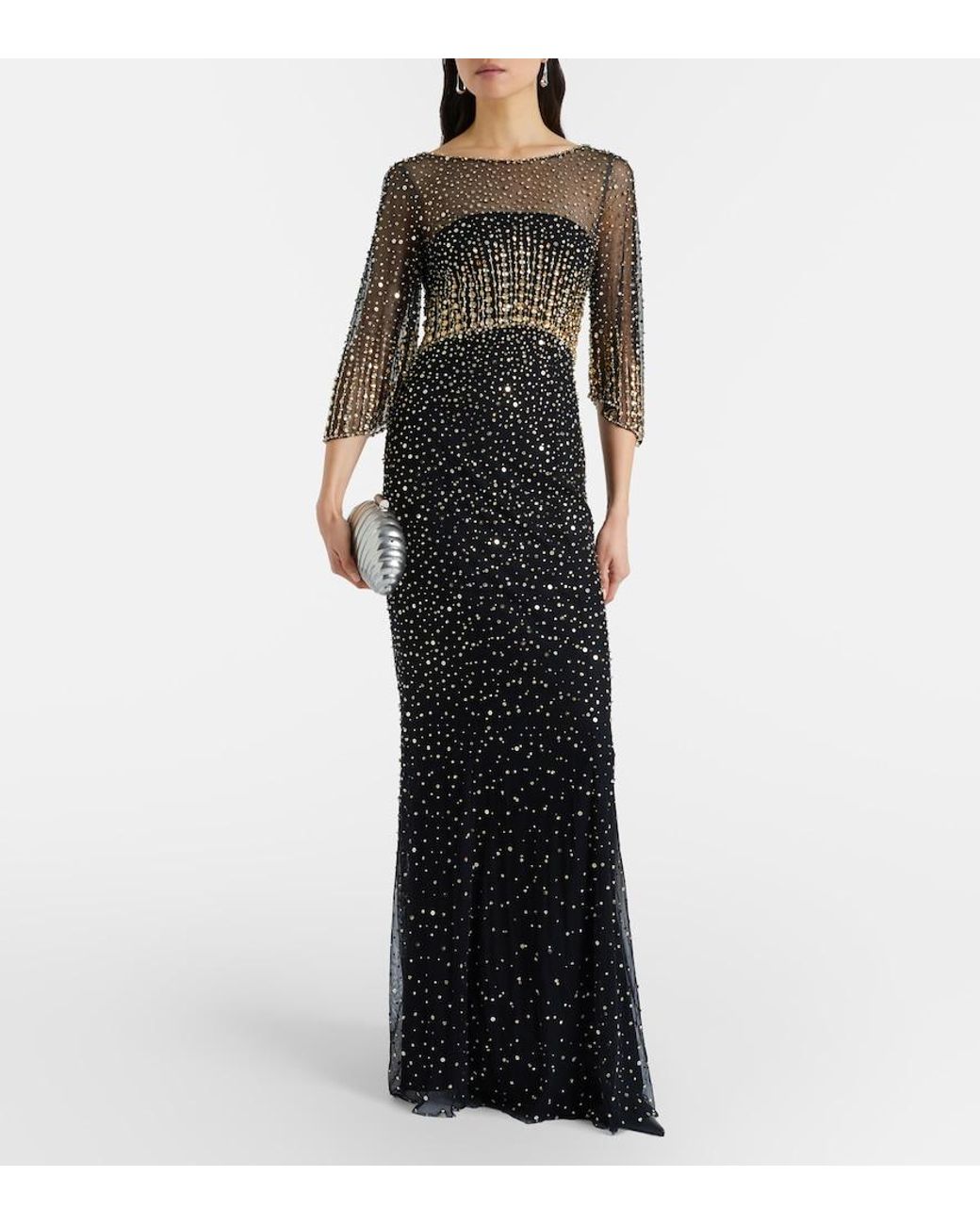 Jenny Packham Black Kiya Embellished Gown