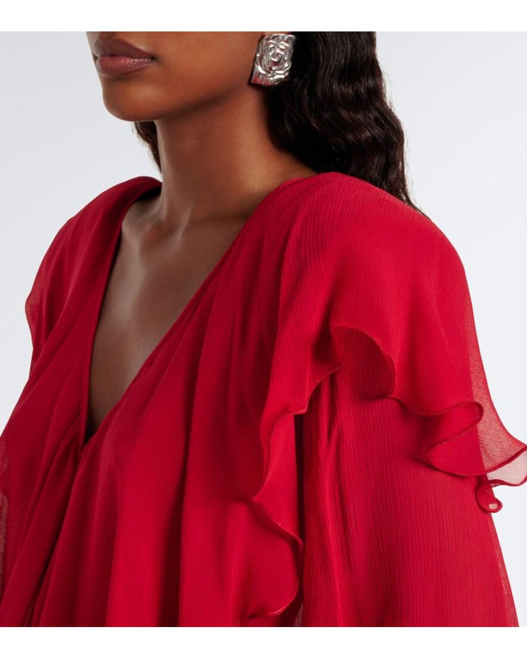 Blumarine Red Ruffled Crepe Blouse